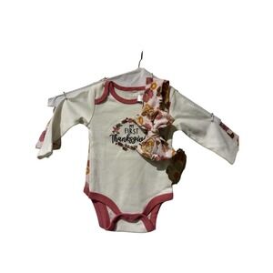 Chickpea Baby‎ Girl My First Thanksgiving Long Sleeve Bodysuits & Bow Set 0-3M